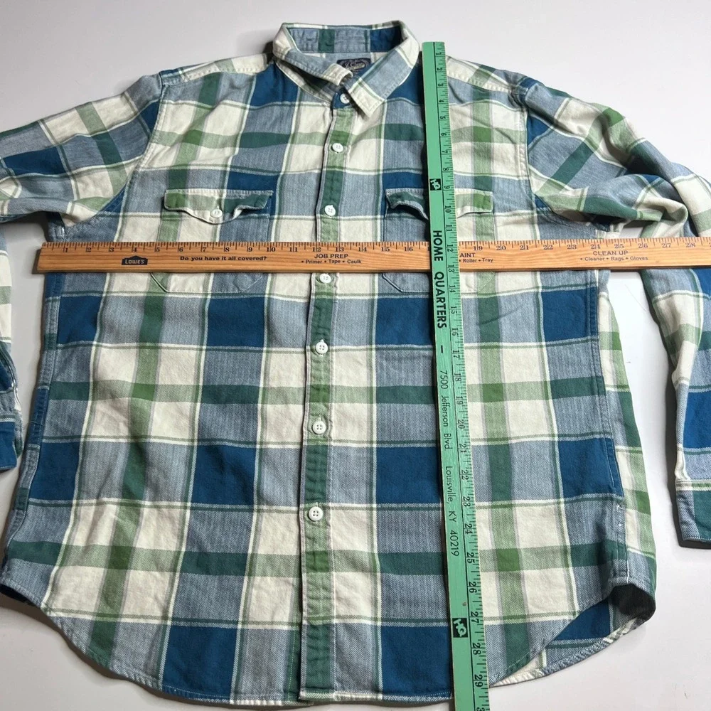 J.‎ Crew Mens XL Flannel Shirt Blue Green Herringbone Plaid Sportsmans Outfitter